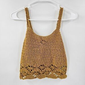American Eagle medium crochet gold yellow tank top shirt boho festival